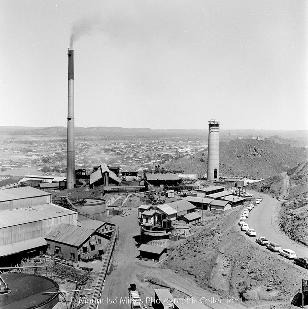 Copper Smelter Stack under construction, Mount Isa Mines, September 1959