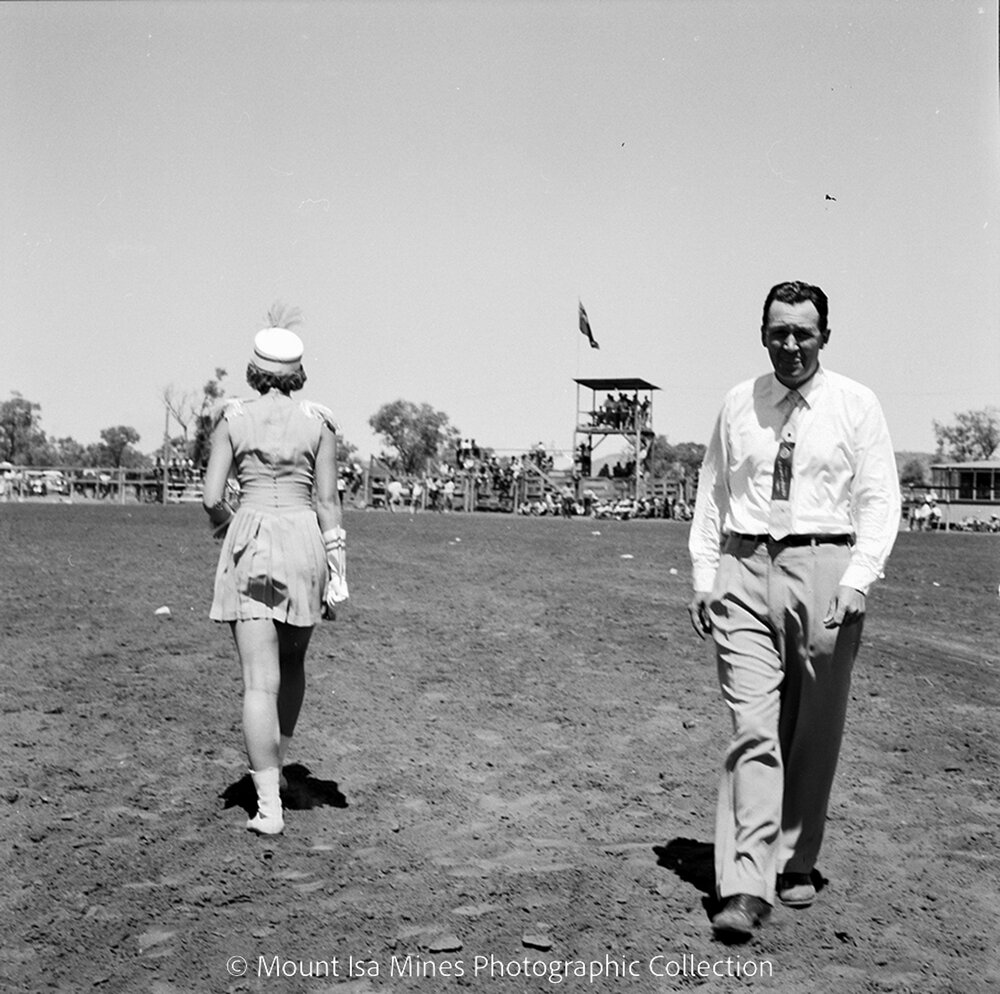 Mount Isa Rotary Rodeo marching girls, Spear Creek, September 1959