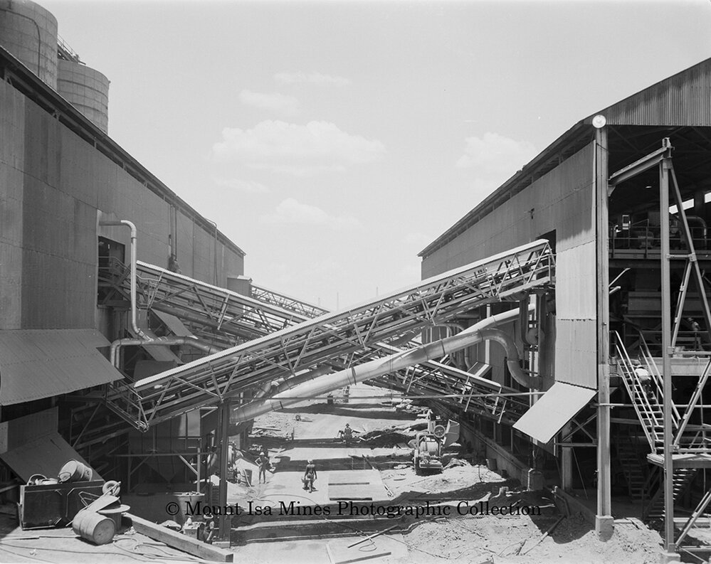 Mill feed and return conveyors, crushing and screening, Mount Isa Mines, December 1959