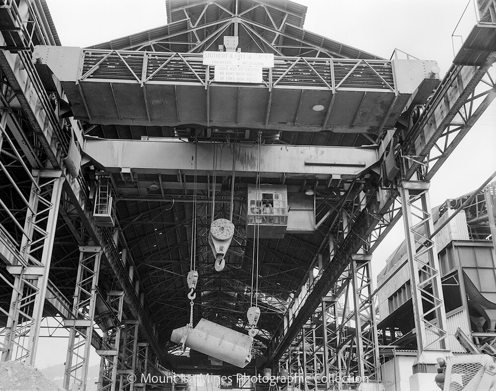 New overhead crane at Copper Smelter, Mount Isa Mines, April 1959