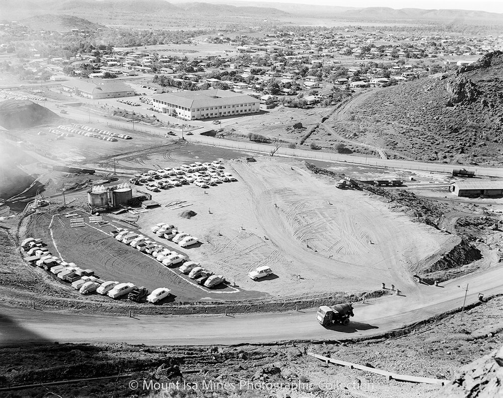 New Copper Stack under construction, Mount Isa Mines, April 1959