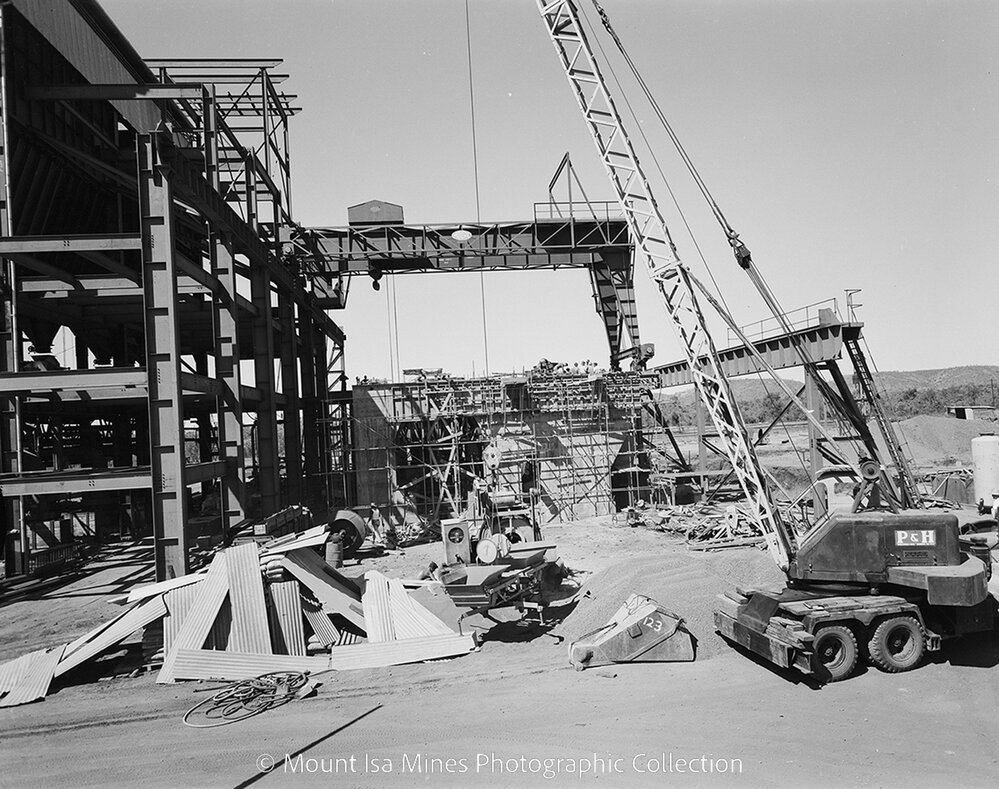 Turbine foundations under construction, Mica Creek Power Station, April 1959