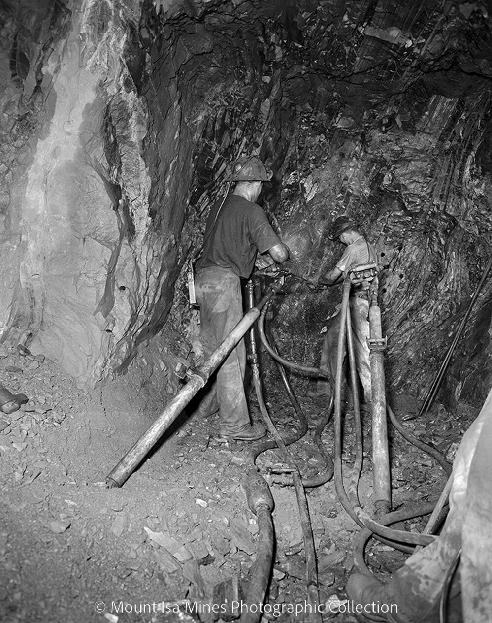 Air leg drilling at underground 7 Level, Mount Isa Mines, May 1959