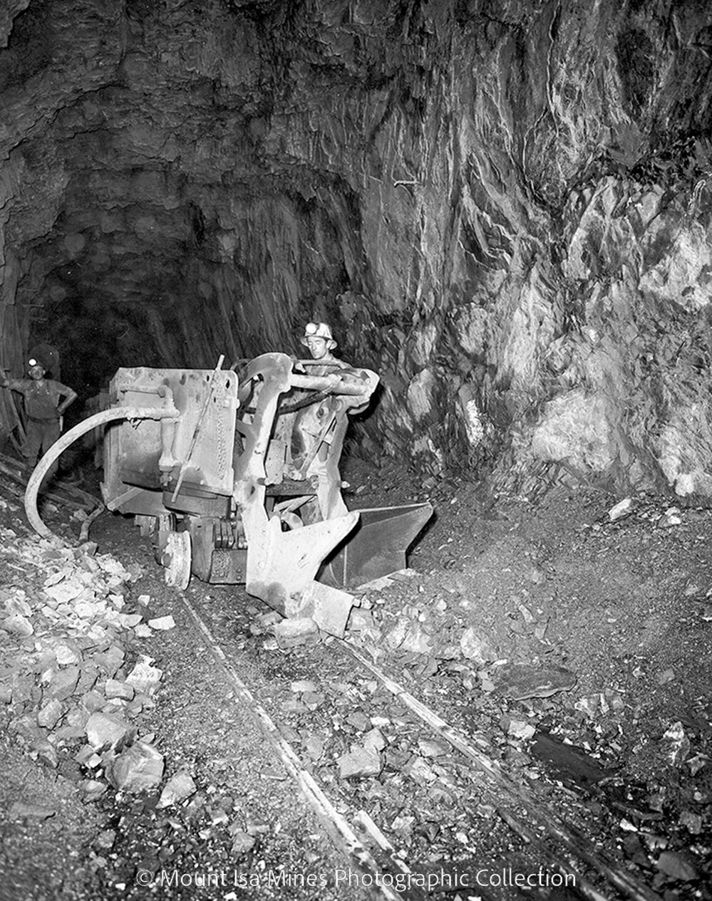 Rail mounted rocker shovel, Mount Isa Mines, May 1959