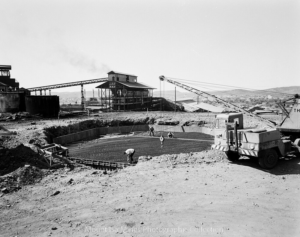 New Copper Stack under construction, Mount Isa Mines, June 1959