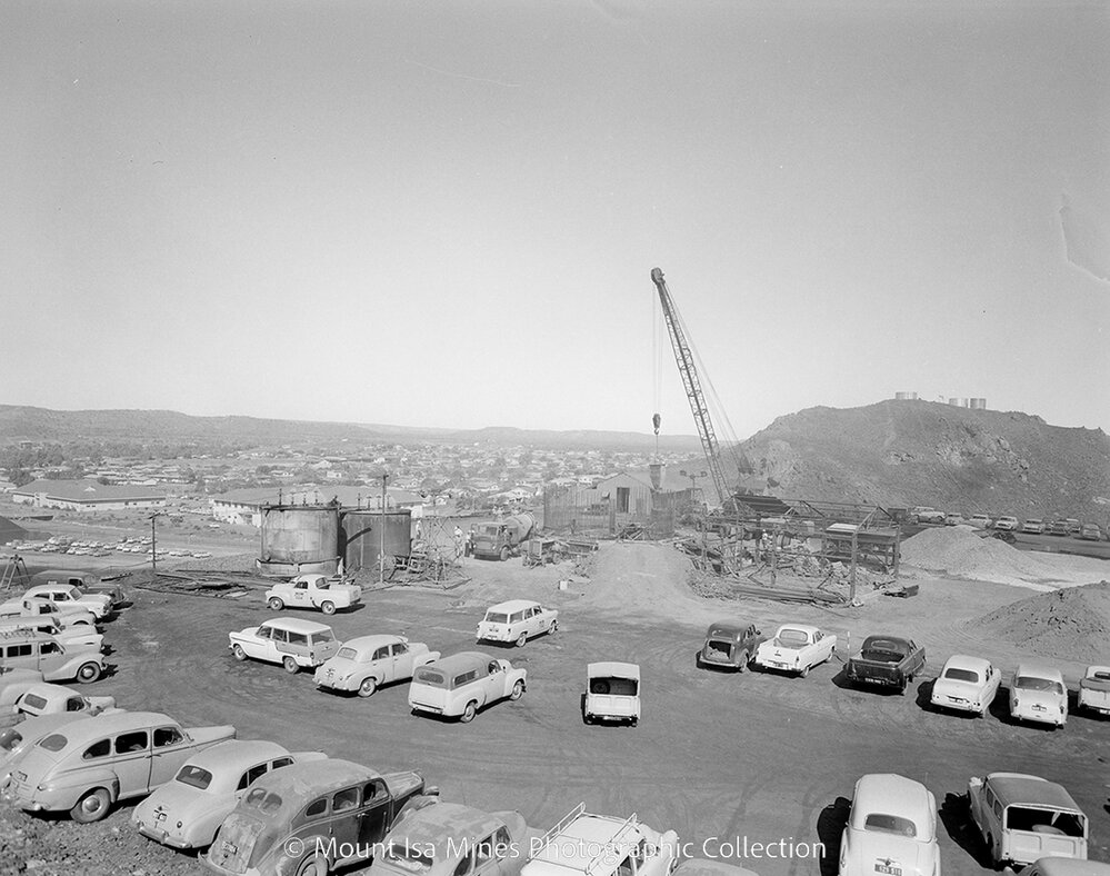 New Copper Stack under construction, Mount Isa Mines, June 1959
