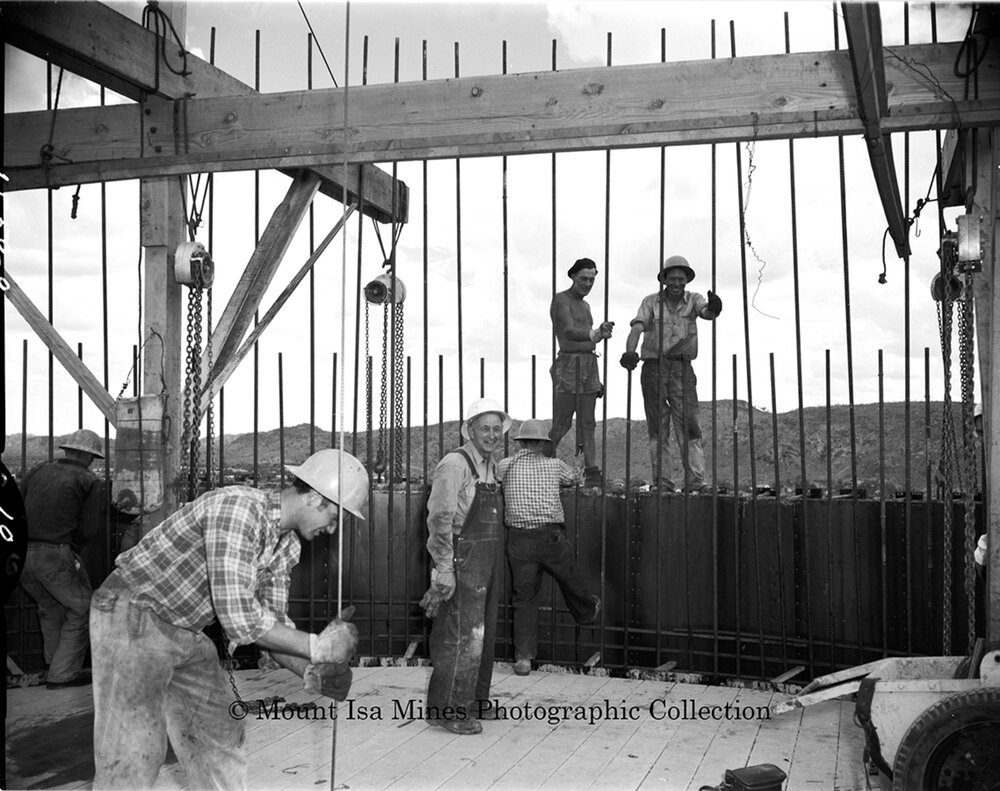 New Copper Stack under construction, Mount Isa Mines, September 1959