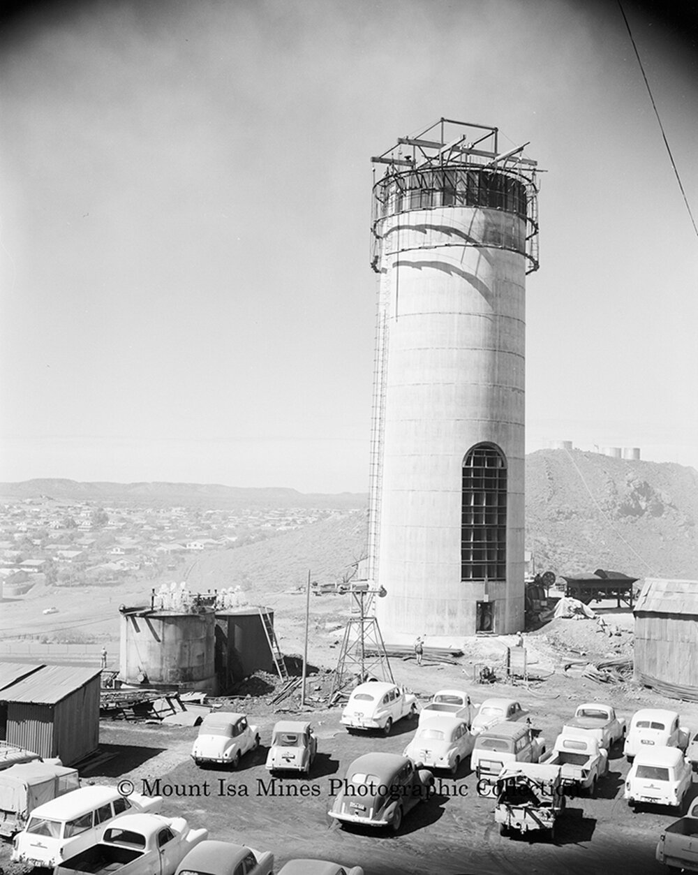 Copper Stack under construction, Mount Isa Mines, September 1959