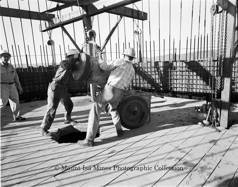 New Copper Stack under construction, Mount Isa Mines, September 1959