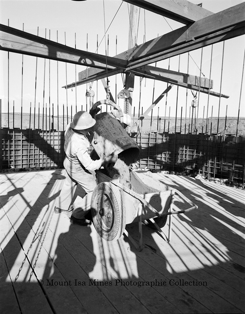 New Copper Stack under construction, Mount Isa Mines, September 1959