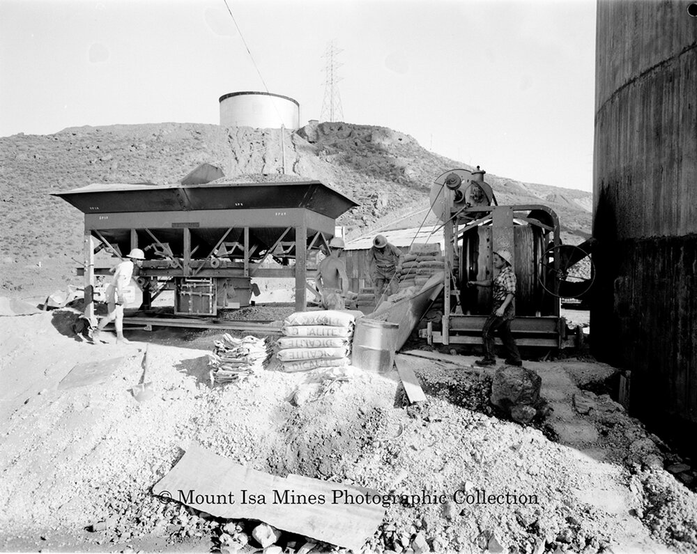 New Copper Stack under construction, Mount Isa Mines, September 1959