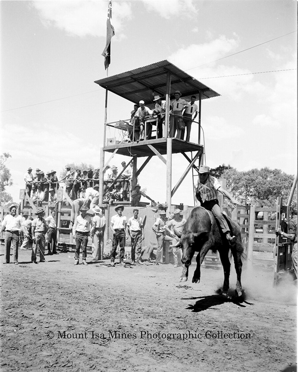 Mount Isa Rotary Rodeo Rough Riding, Spear Creek, September 1959