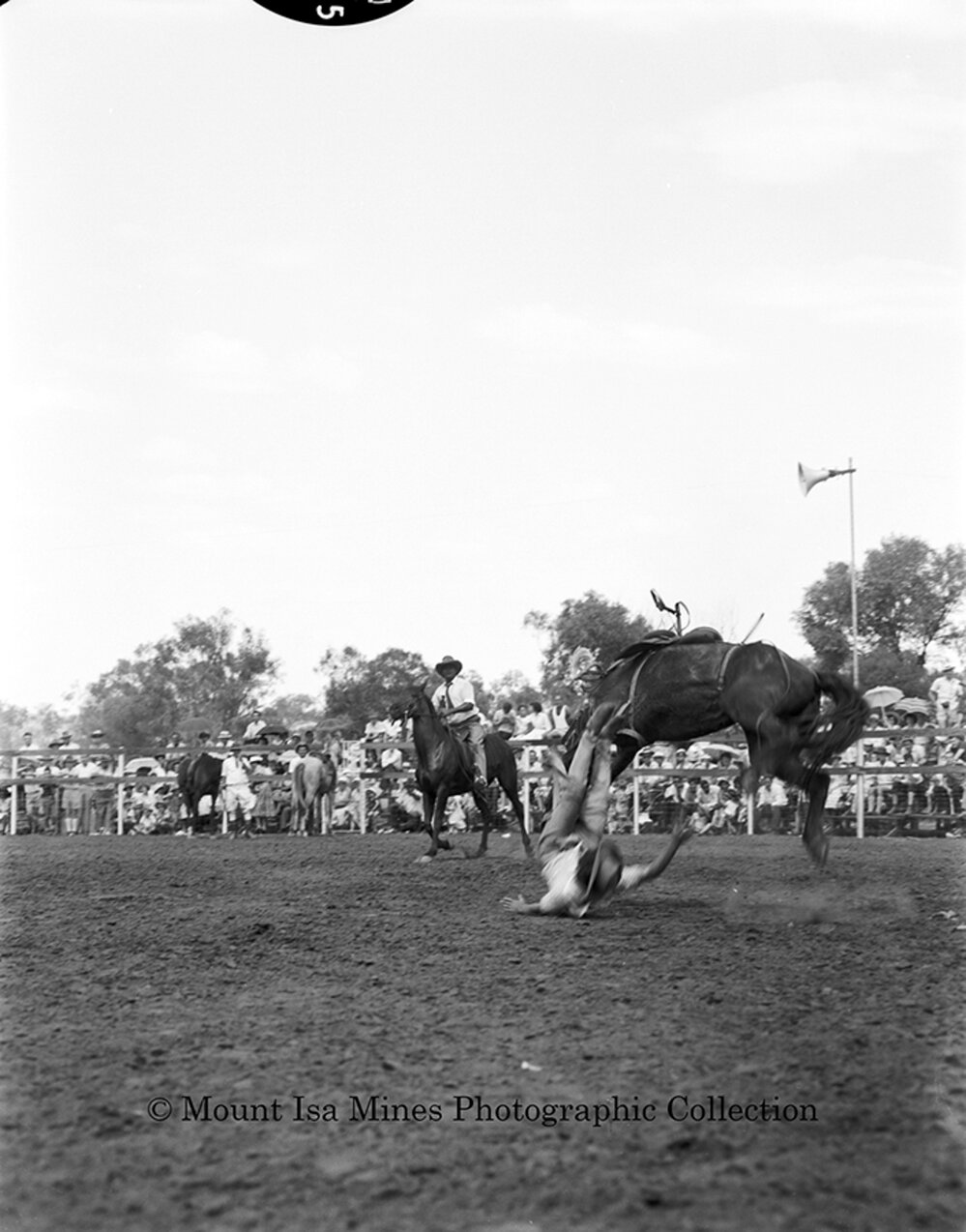 Mount Isa Rotary Rodeo Rough Riding, Spear Creek, September 1959