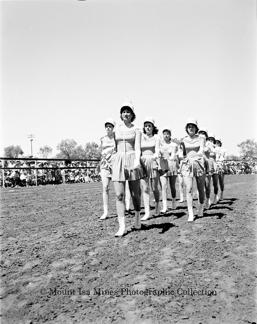 Mount Isa Rotary Rodeo marching girls, Spear Creek, September 1959
