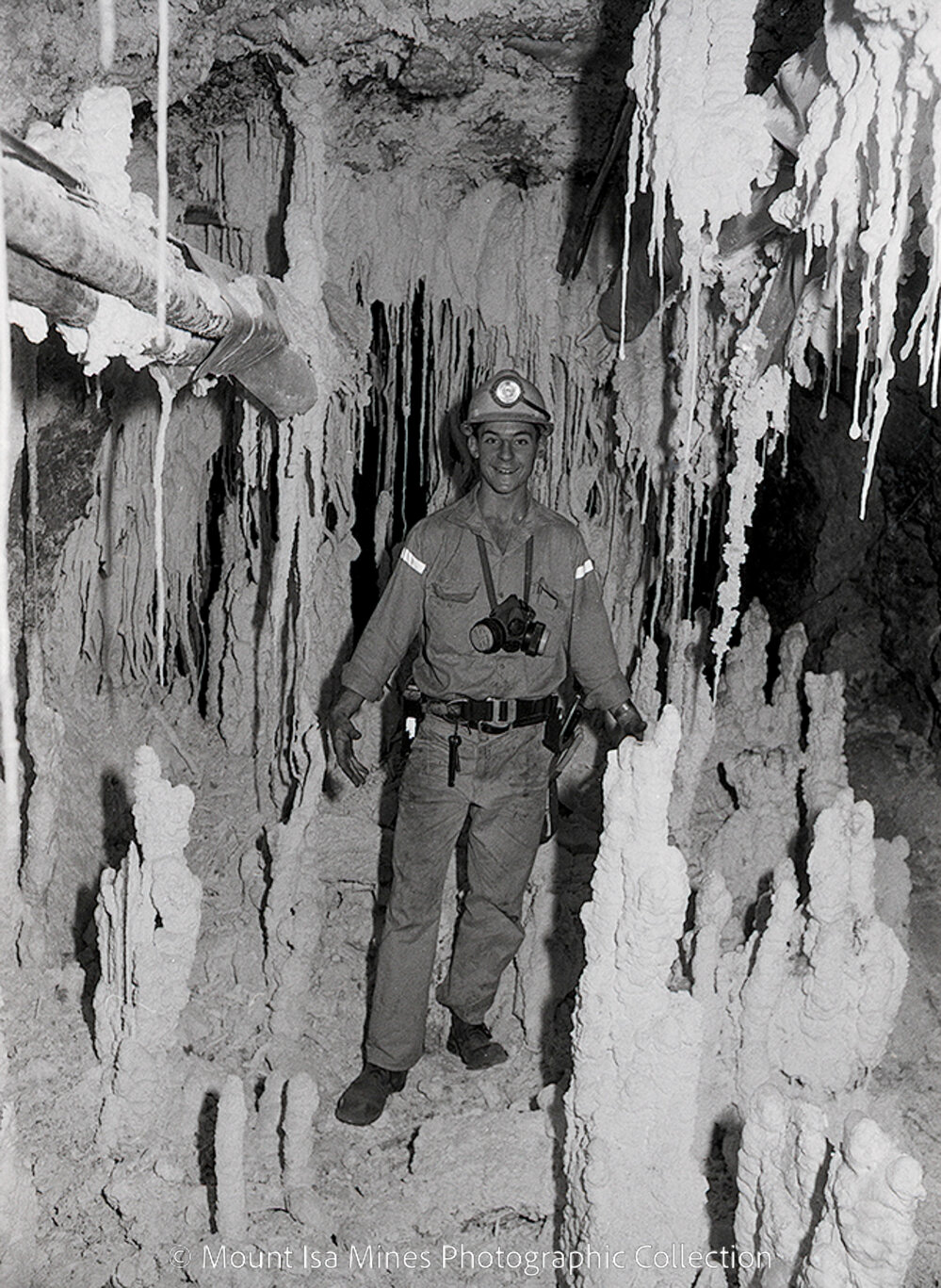 Stalagmites and stalagtites in X41 Orebody, Mount Isa Mines, December 1990