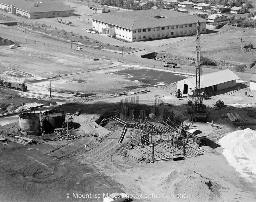 New Copper Smelter Stack under construction, Mount Isa Mines, June 1959
