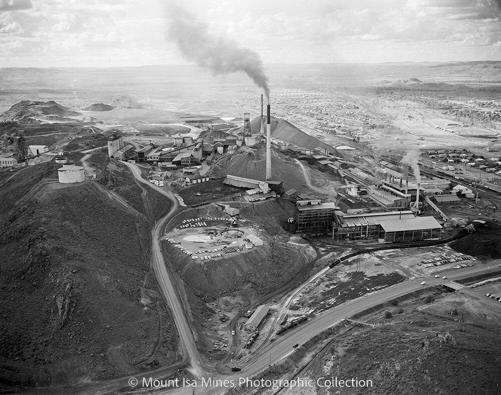 New Copper Stack under construction, Mount Isa Mines, June 1959