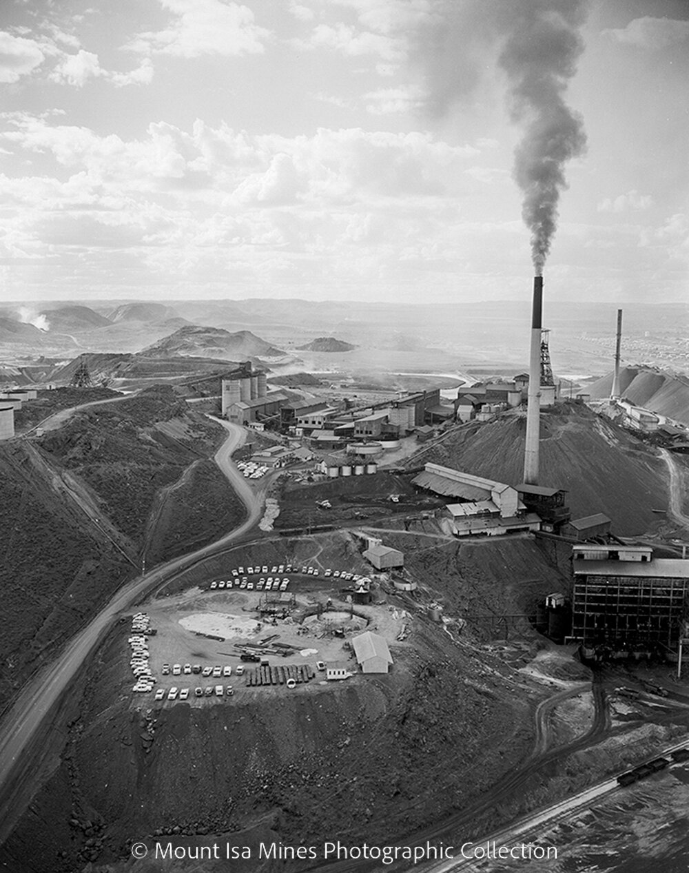 New Copper Stack under construction, Mount Isa Mines, June 1959