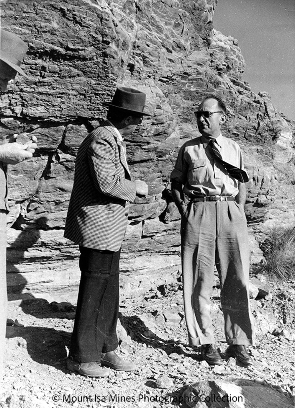 John Campbell Miles, Sydney Carter, and Joe Barwick at Discovery Area, Mount Isa Mines, c.1958
