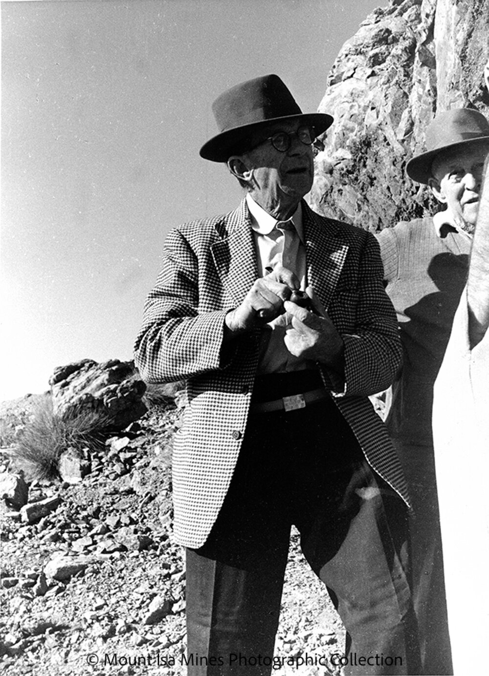 John Campbell Miles, Sydney Carter, and Joe Barwick at Discovery Area, Mount Isa Mines, c.1958