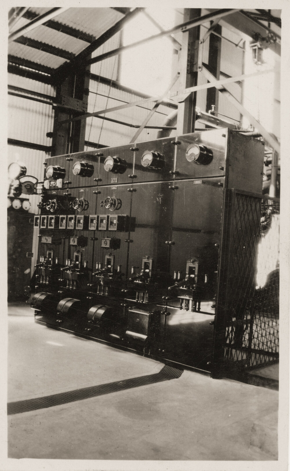 Low voltage switchboard at Temporary Power House, c.1930