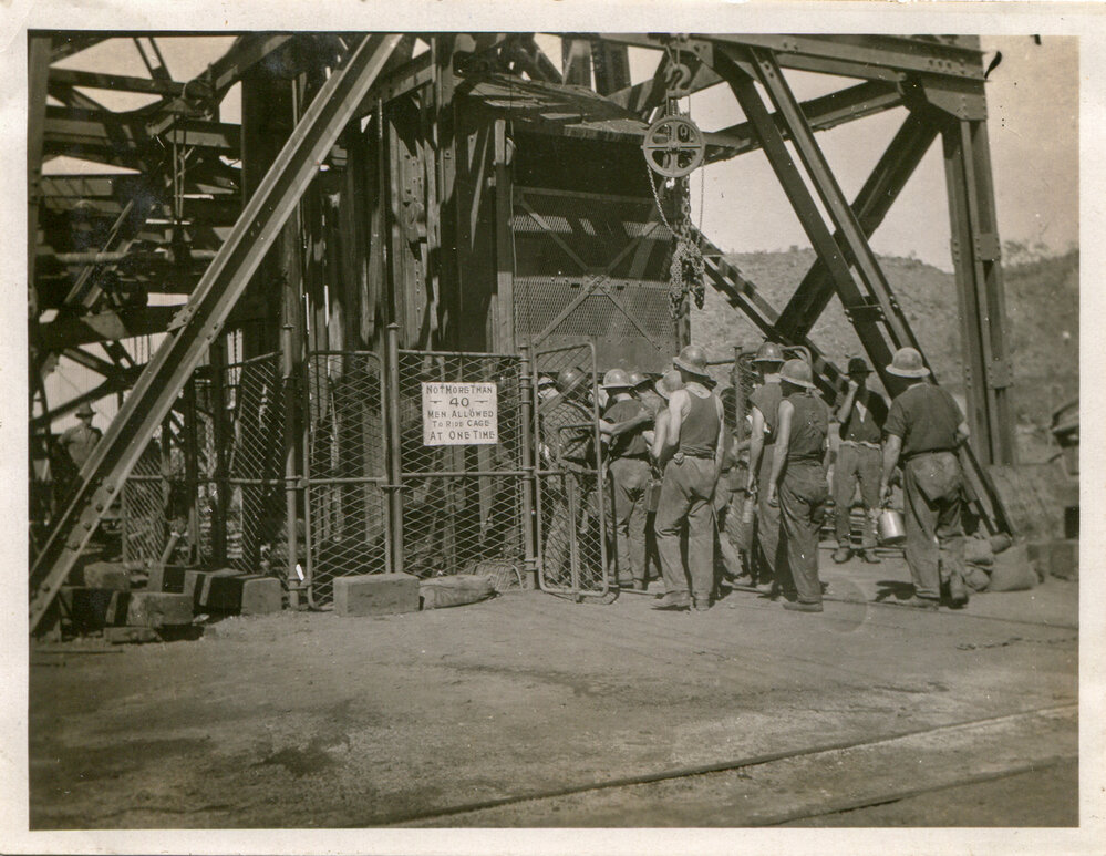 Start of shift at Man and Supply Shaft, Mount Isa Mines, c.1935