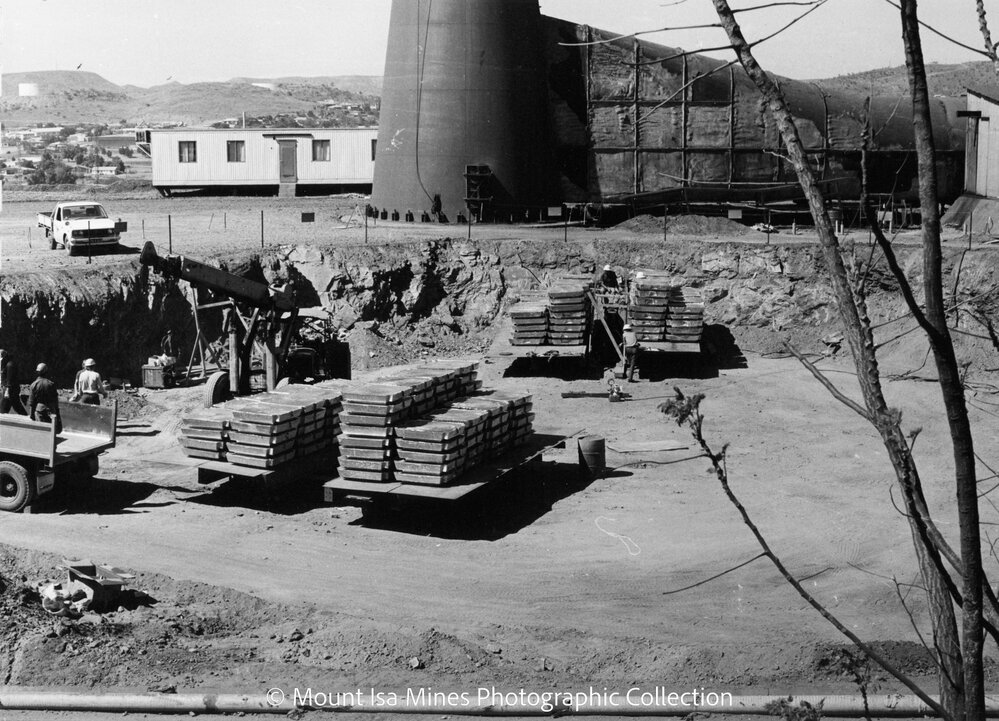 Lead Stack under construction, Mount Isa Mines, August 1977