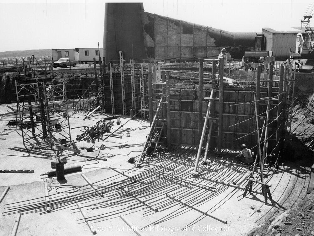 Lead Stack under construction, Mount Isa Mines, September 1977