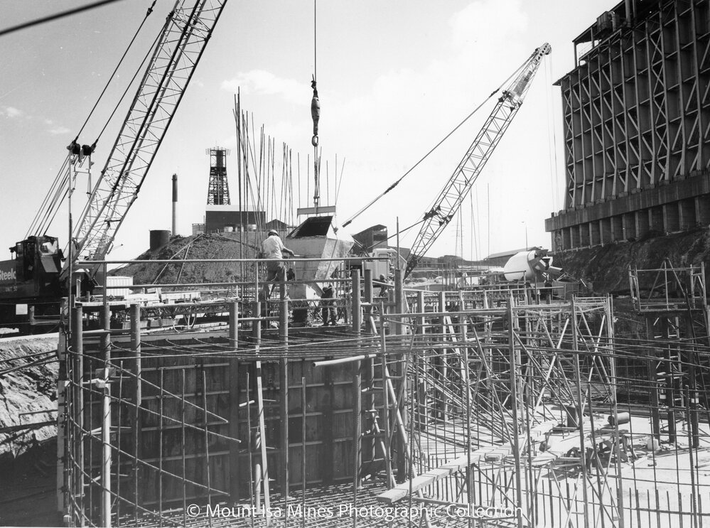 Lead Stack under construction, Mount Isa Mines, October 1977