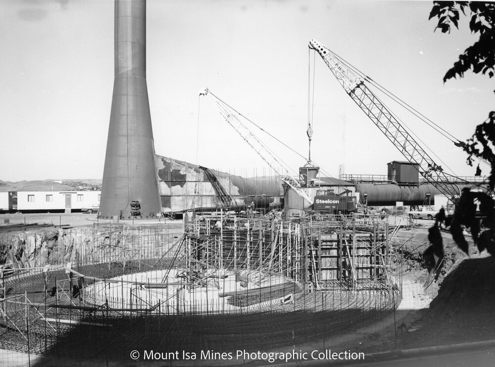 Lead Stack under construction, Mount Isa Mines, October 1977