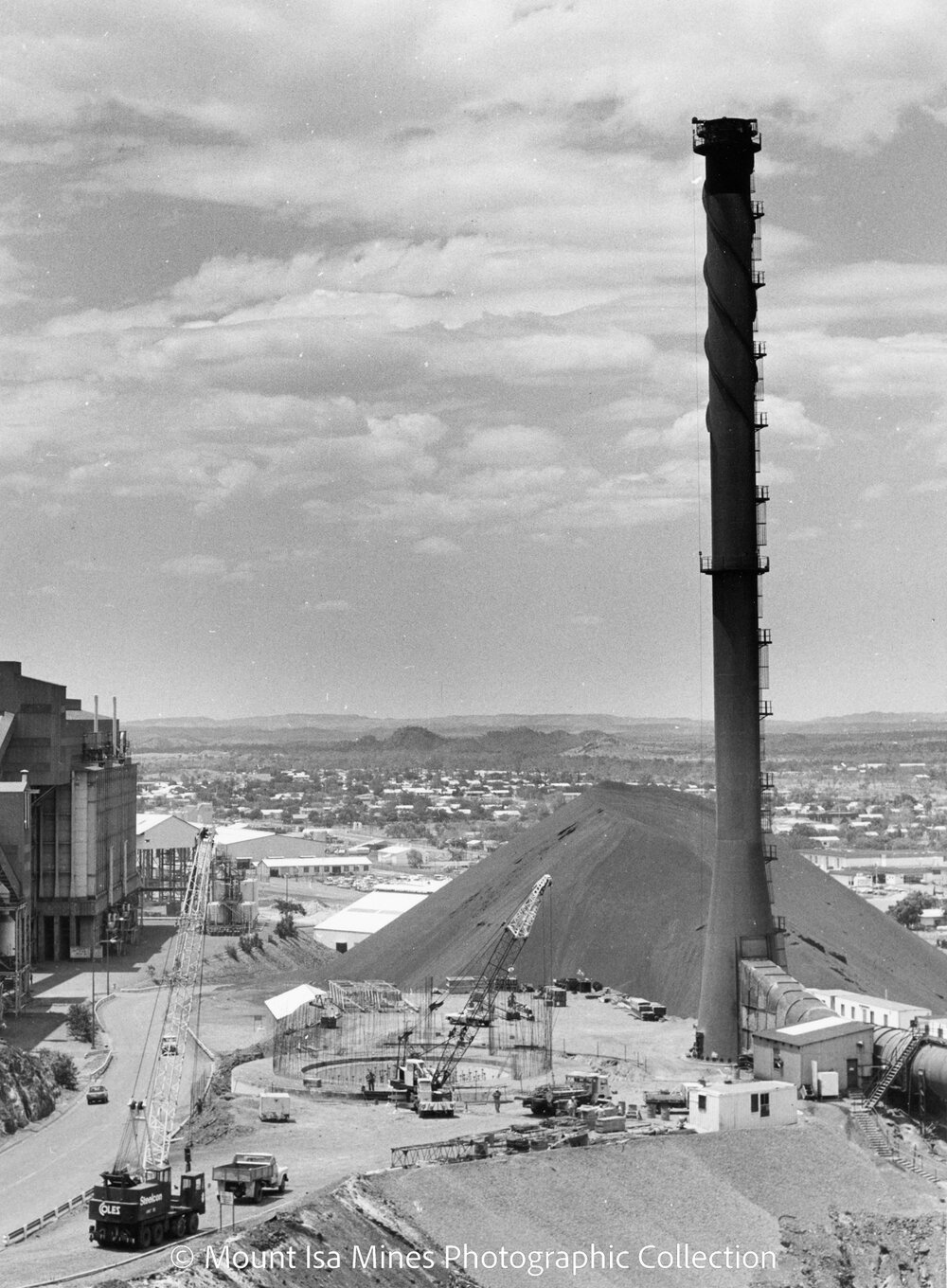 Lead Stack under construction, Mount Isa Mines, November 1977