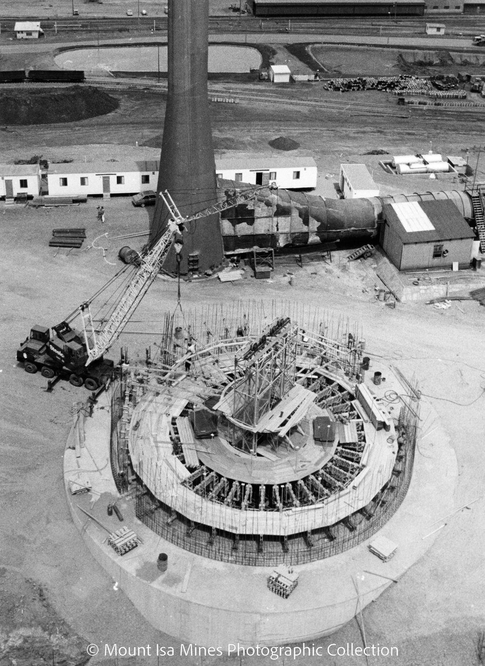 Lead Stack under construction, Mount Isa Mines, November 1977