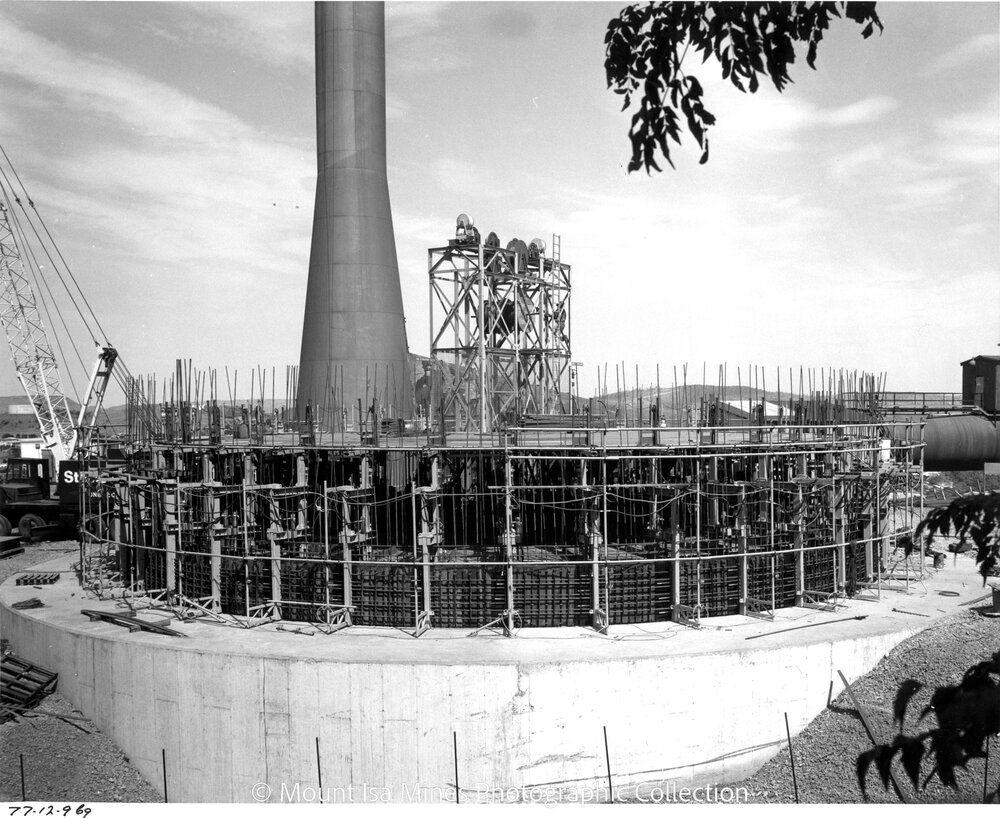 Lead Stack under construction, Mount Isa Mines, December 1977