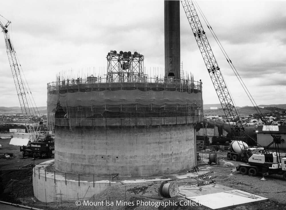 Lead Stack under construction, Mount Isa Mines, December 1977