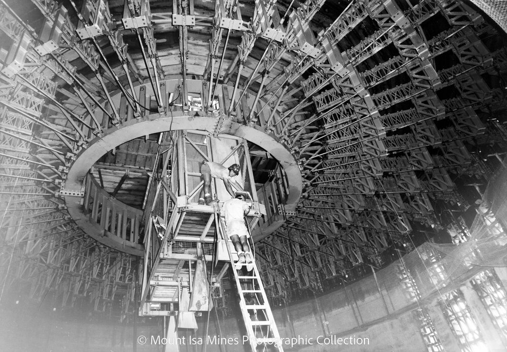 Lead Stack under construction, Mount Isa Mines, December 1977