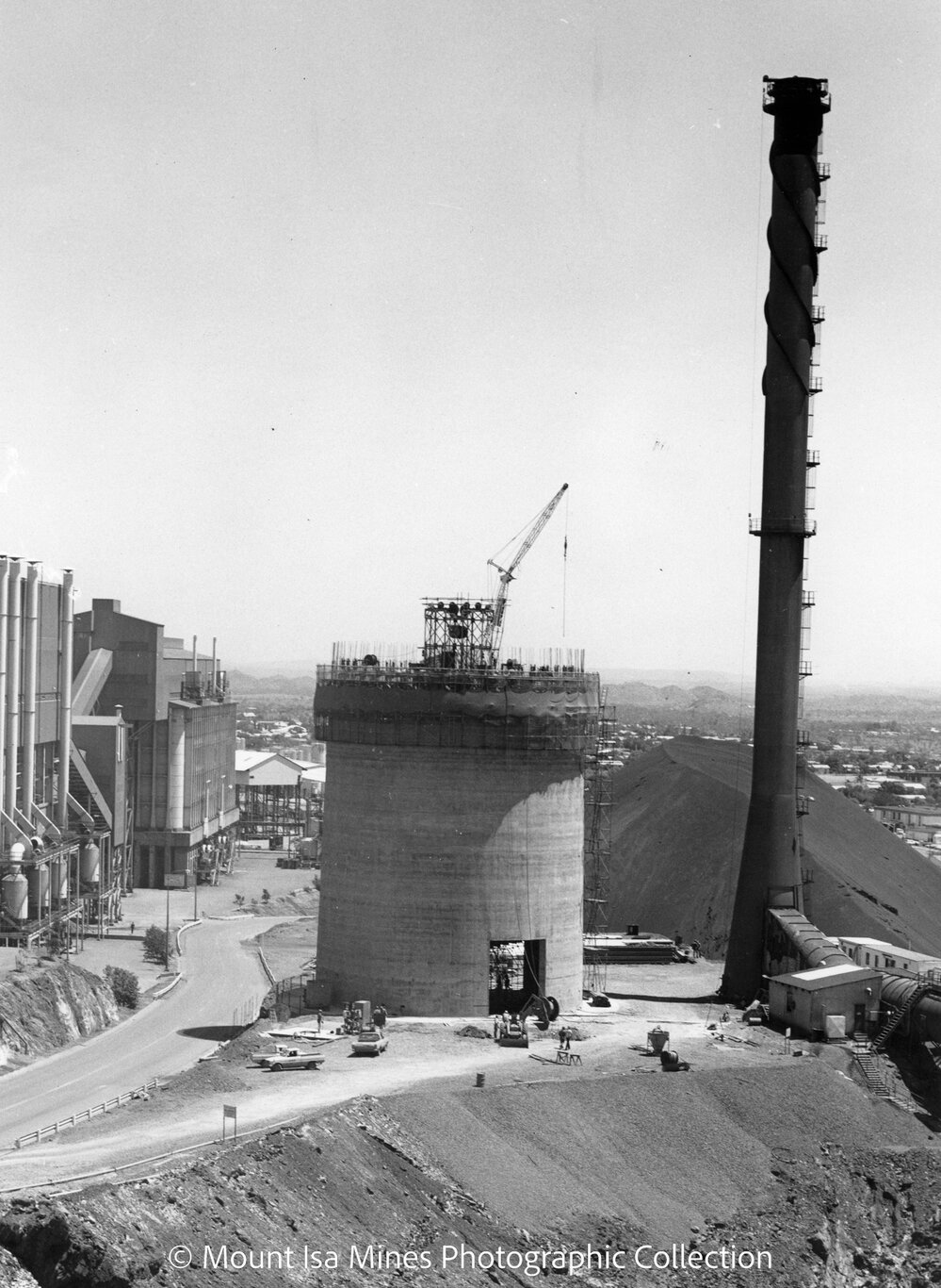 Lead Stack under construction, Mount Isa Mines, December 1977