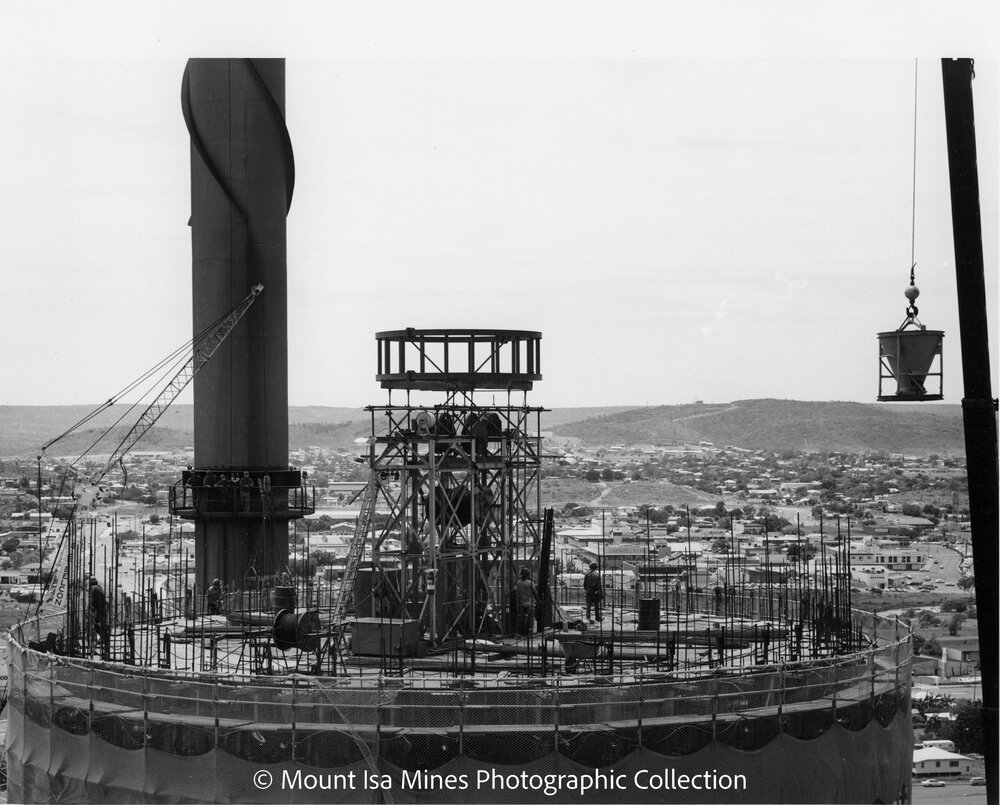 Lead Stack under construction, Mount Isa Mines, January 1978