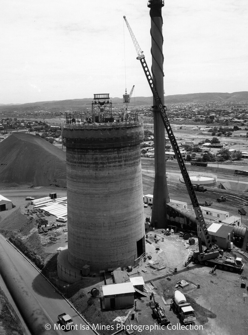 Lead Stack under construction, Mount Isa Mines, January 1978