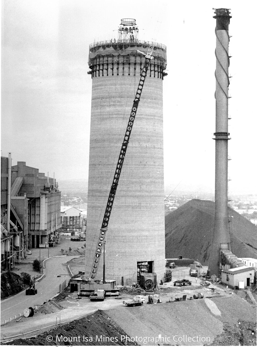 Lead Stack under construction, Mount Isa Mines, January 1978