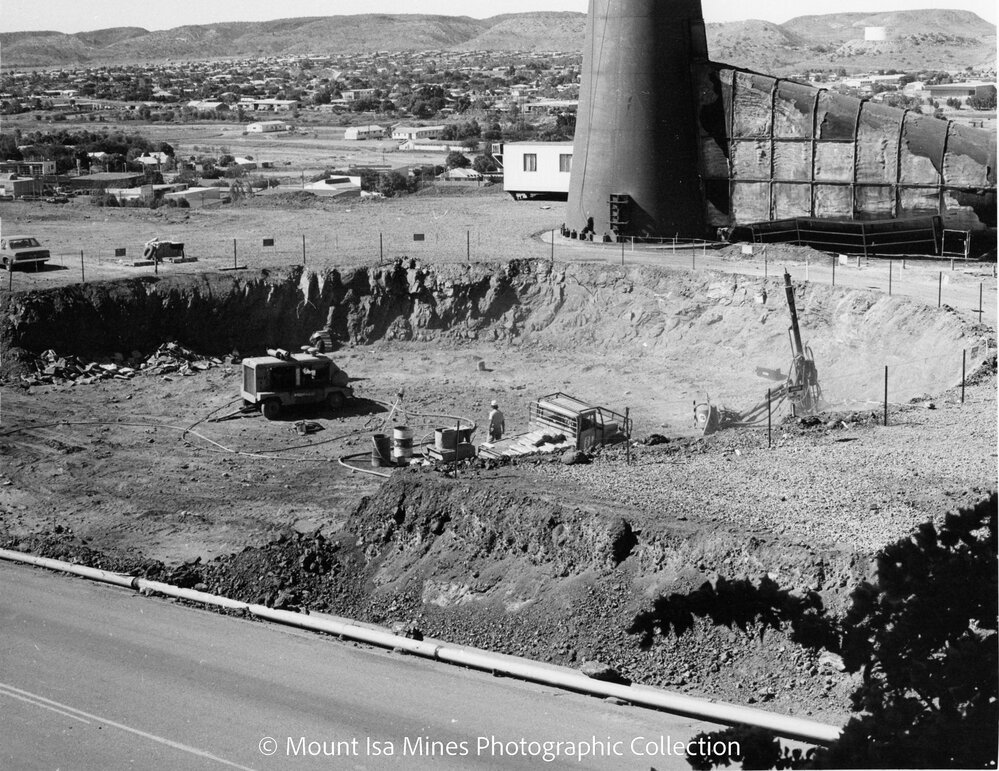 Lead Stack under construction, Mount Isa Mines, c.1977