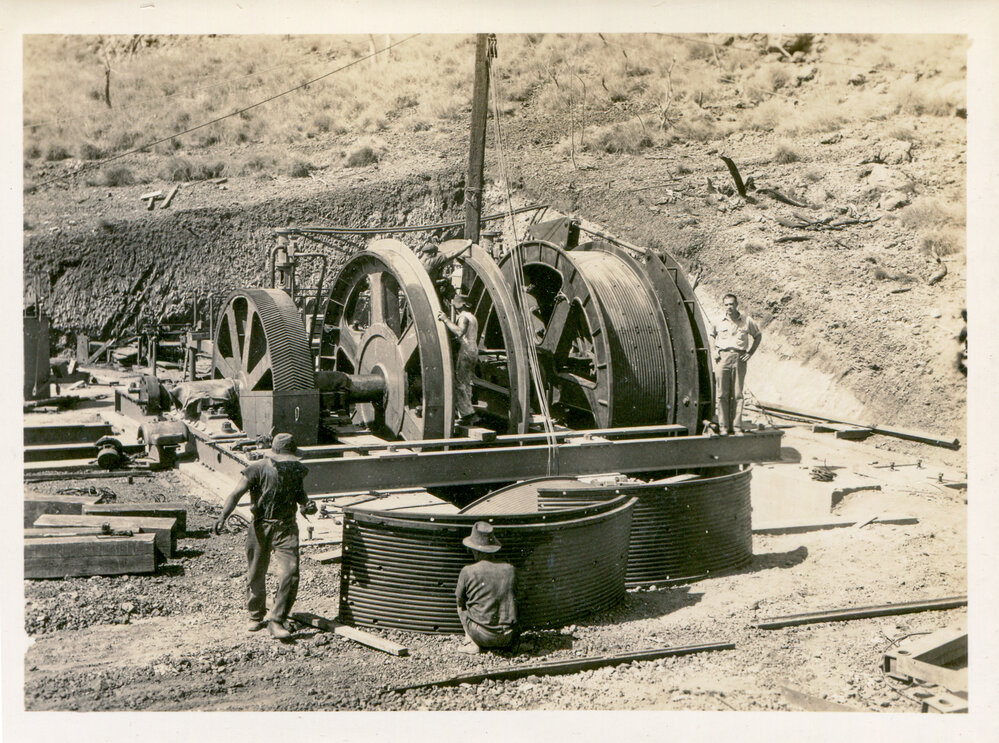 Assembling drums for No 2 ore shaft winder, Mount Isa Mines, c.1938