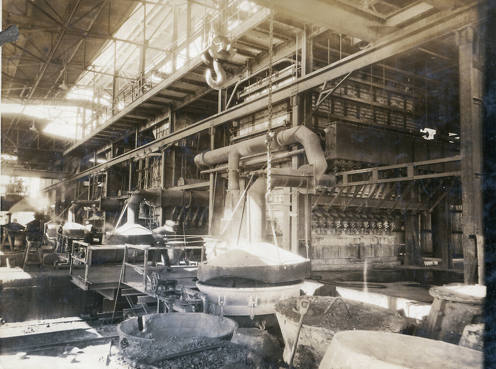 Blast furnaces in lead smelter, Mount Isa Mines, c.1935