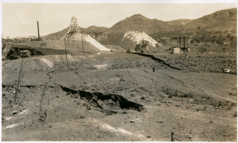 Ground failure of Black Star glory hole hanging wall, Mount Isa Mines, c.1934