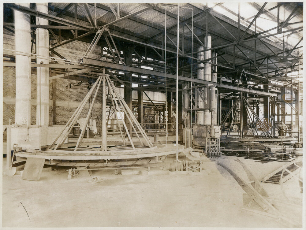 Lead casting wheel at Lead Smelter, Mount Isa Mines, March 1931