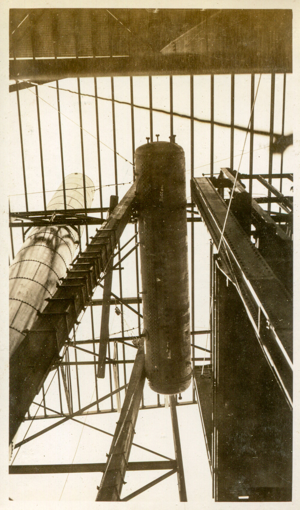 Raising steam drum during Mines Power Station expansion, Mount Isa Mines, c.1936