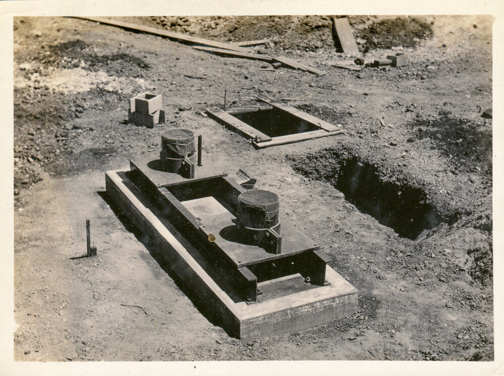 No 2 Ore Shaft bore holes with foundations for sheave wheels, Mount Isa Mines, c.1937