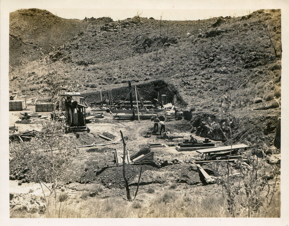 No 2 Ore Shaft sheave wheels excavations, Mount Isa Mines, c.1937