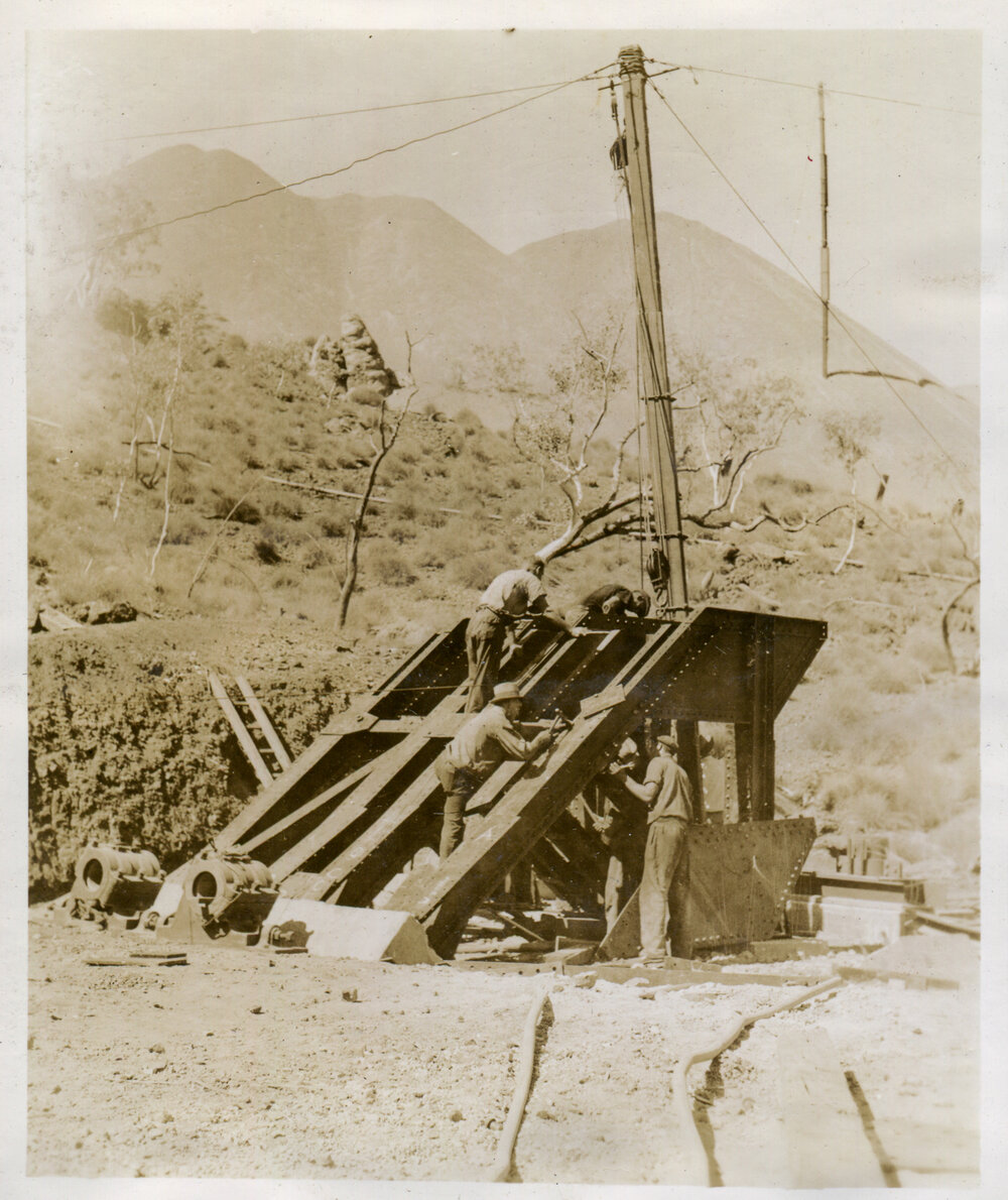 No 2 Ore Shaft sheave wheels support, Mount Isa Mines, c.1937