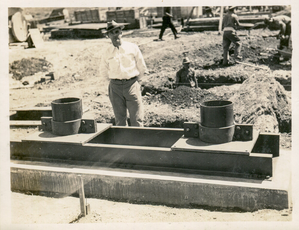 Vince Mann at No 2 ore shaft bore holes, Mount Isa Mines, c.1937