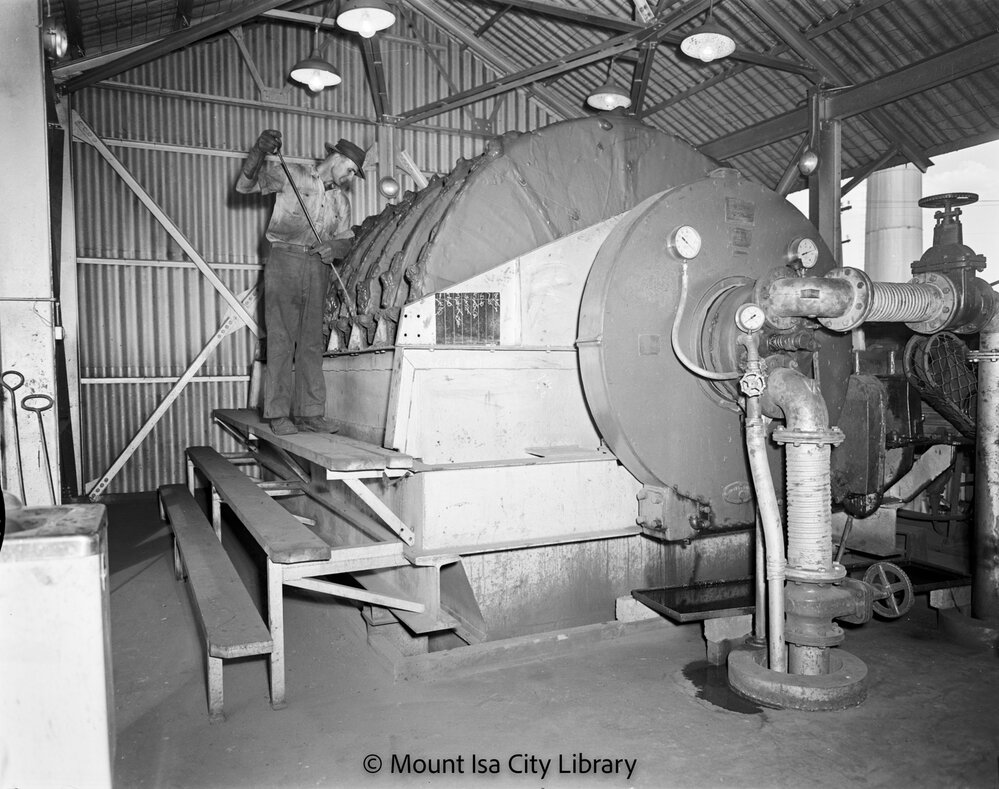Disc filter at Copper Smelter, Mount Isa Mines, c.1956